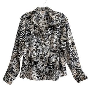 Talbots Tan Stretch Silk Reptile Print Blouse 16P